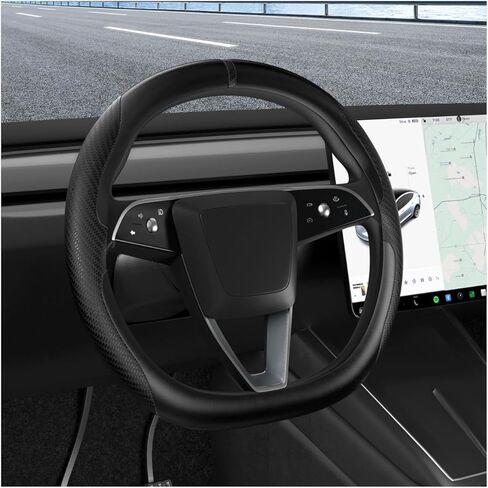 Nappa Leather Steering Wheel Cover - for Tesla Model 3/Y 2016-2025 Juniper/Highland - Breathable Non-Slip Model 3/Y Steering Wheel Protector - Enhance Driving Experience in Saudi Arabia