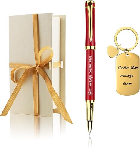 Yastar Personalized Business Pen Nice Gift Pen set with Custom Keychain Engrave with your Message Names Company Names Phone Number on pen - Souvenir Gift for Colleague Friends in Saudi Arabia