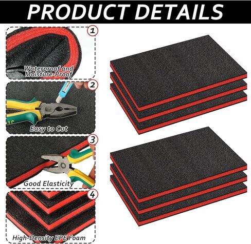 6 Pack Tool Box Foam Inserts for Cases 18 x 12 x 1 Inch Polyethylene Storage Sheets Cuttable Tool Box Liner Kaizen Organizer Sheet Tool Shadow Insert Craft Foam Pads for Toolbox Hard Case Camera in Saudi Arabia