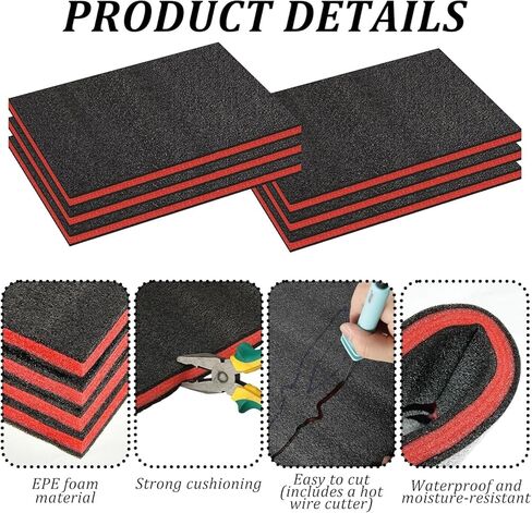 6 Pack Tool Box Foam Inserts for Cases,Tool Box Liner Polyethylene Sheets, Toolbox Kaizen Organizer and Storage Shadow 18 x 12 x 1 Inch,Red & Black (6 Foam + 1 Cutter Tool) in Saudi Arabia