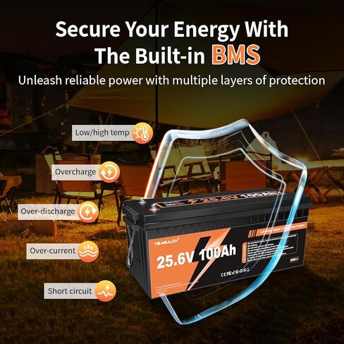 24V 100Ah LiFePO4 Lithium Battery with 100A BMS 2560Wh Up to 15000+ Deep Cycles Rechargeable Battery Perfect for RV Trolling Motor Marine Solar Off-Grid Systems in Kuwait