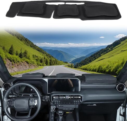 غطاء حصيرة لوحة عدادات السيارة متوافق مع Toyota Land Cruiser Prado J250 LC250 2024-2026 غطاء لوحة عدادات السيارة وسادة تظليل الشمس مضادة للانزلاق ملحقات لوحة العدادات غير مناسبة لنماذج HUD (أسود، بدون حقيبة تخزين) in Kuwait