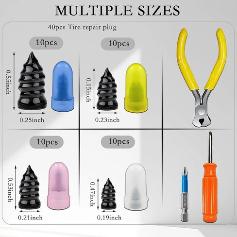 40Pcs Tire Repair Rubber Nails Kit with 4 Sizes, Vacuum Tire Repair Rubber Nail, Screw in Tire Repair Plugs, Tire Rubber Nails Tool, Quick Self-Service Tire Repair Tools for Car, Motorcycle, Truck in Saudi Arabia