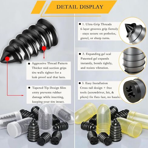 40Pcs Tire Repair Rubber Nails Kit with 4 Sizes, Vacuum Tire Repair Rubber Nail, Screw in Tire Repair Plugs, Tire Rubber Nails Tool, Quick Self-Service Tire Repair Tools for Car, Motorcycle, Truck in Saudi Arabia