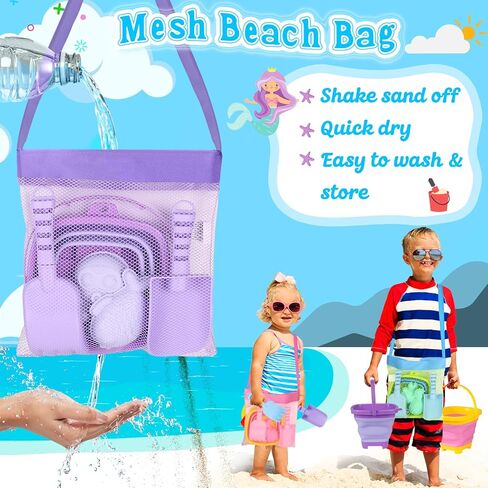 Collapsible Beach Toys for Kids, 3 Pack Foldable Sand Buckets and Shovels Set with Mesh Bag, Silicone Pails Shovels Molds, Sandbox Travel Sand Toys for Beach Essentials for Toddlers Kids Age 3-10 in Saudi Arabia