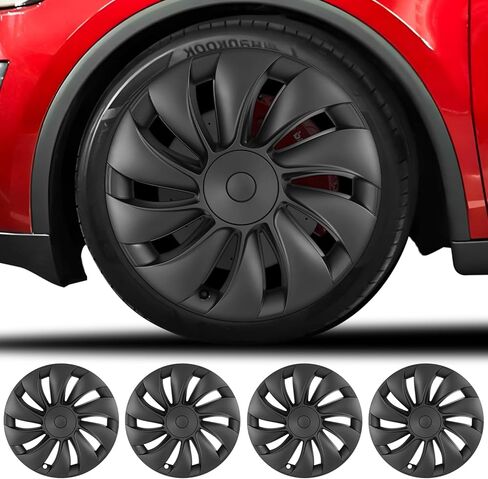 أغطية عجلات مقاس 19 بوصة متوافقة مع أغطية مركز العجلات Tesla Model Y 2025-2026، إطارات سوداء غير لامعة ABS Hubcaps Snap-On متوافقة مع عجلة Tesla Y Juniper 2026 مقاس 19 بوصة in Kuwait