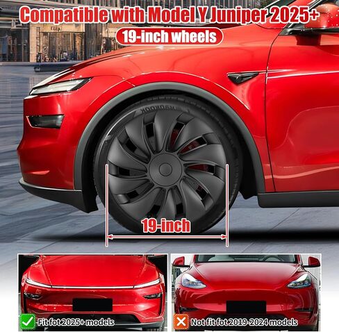 أغطية عجلات مقاس 19 بوصة متوافقة مع أغطية مركز العجلات Tesla Model Y 2025-2026، إطارات سوداء غير لامعة ABS Hubcaps Snap-On متوافقة مع عجلة Tesla Y Juniper 2026 مقاس 19 بوصة in Kuwait