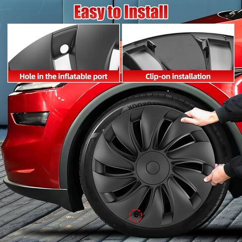 أغطية عجلات مقاس 19 بوصة متوافقة مع أغطية مركز العجلات Tesla Model Y 2025-2026، إطارات سوداء غير لامعة ABS Hubcaps Snap-On متوافقة مع عجلة Tesla Y Juniper 2026 مقاس 19 بوصة in Kuwait