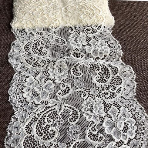 LUMKET 7 Inches Wide Ivory Stretchy Lace with Floral Pattern for Bridal Wedding Decorations, Sewing DIY Making and DIY Crafts- 5 Yards (6132 Ivory) in Saudi Arabia