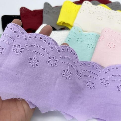 3 Yards 10cm Eyelet Lace Trim White Cotton Lace Ribbon Embroidery Fan-Shaped Lace for Sewing Clothing, Sofa, Baby Clothes, Pets Clothes DIY (Purple) in Saudi Arabia