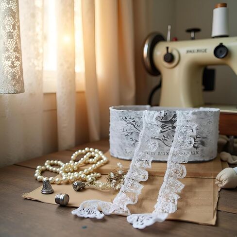 White 10 Meters Pleated Organza Lace Edge Gathered Mesh Trim Ribbon 2 cm Width Vintage Style Edging Trimmings Fabric Embroidered Applique Sewing Craft Wedding Bridal Dress Embellishment DIY Decor in Saudi Arabia