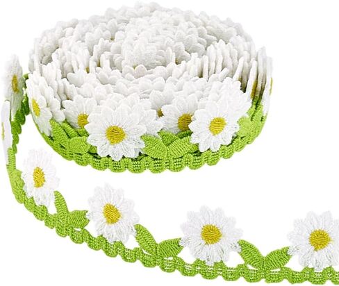PH PandaHall 5 Yards Daisy Flower Ribbon, 1-1/8 inch Embossing Border Embroidery Flower Lace Trim Ribbon for Gift Wrapping Clothing Sewing Crafts Dress Hair Band Bridal Wedding Decoration in Kuwait