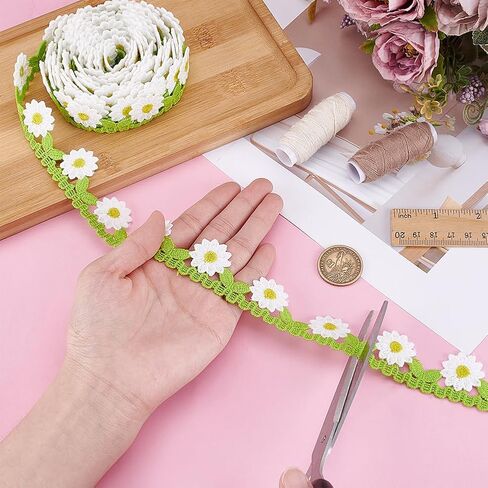 PH PandaHall 5 Yards Daisy Flower Ribbon, 1-1/8 inch Embossing Border Embroidery Flower Lace Trim Ribbon for Gift Wrapping Clothing Sewing Crafts Dress Hair Band Bridal Wedding Decoration in Kuwait