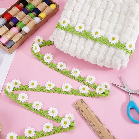 PH PandaHall 5 Yards Daisy Flower Ribbon, 1-1/8 inch Embossing Border Embroidery Flower Lace Trim Ribbon for Gift Wrapping Clothing Sewing Crafts Dress Hair Band Bridal Wedding Decoration in Kuwait