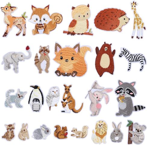 24Pcs Animals Embroidered Patches Woodland Animals Iron on Patches Cute Sew on Appliques Zoo Rabbit Squirrel Fox Lion for Clothes Shoes Backpacks Caps Hair Clips in Kuwait