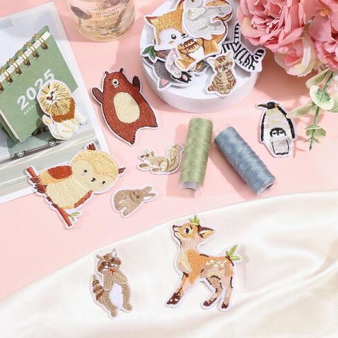 24Pcs Animals Embroidered Patches Woodland Animals Iron on Patches Cute Sew on Appliques Zoo Rabbit Squirrel Fox Lion for Clothes Shoes Backpacks Caps Hair Clips in Kuwait