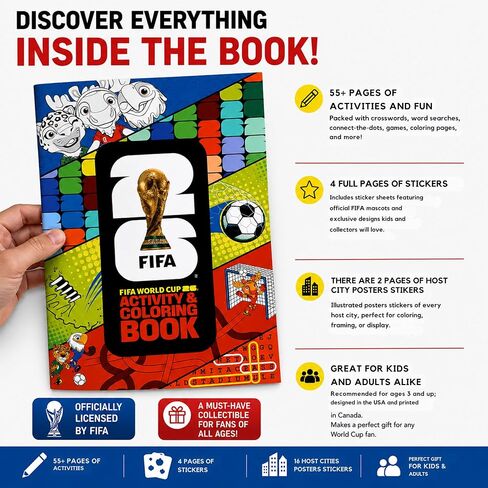 Wagon International Official 2026 FIFA World Cup Coloring & Activity Book — 55+ Pages of Coloring, Games, Stickers & More | All 16 Host City Posters | Ages 3+ | 11" × 8" in Saudi Arabia