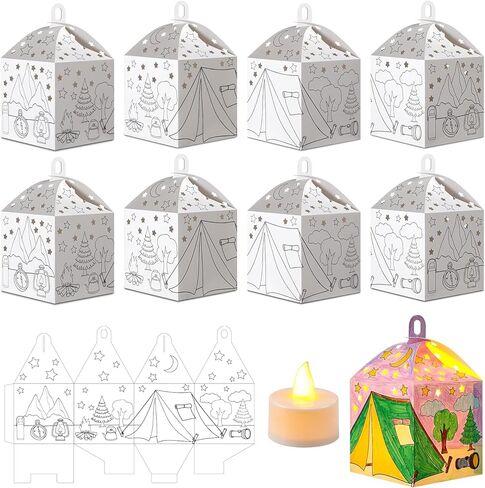 Glooglitter 36 Set Camping Crafts Kits with LED Candles Lights Color Your Own Camp Luminaries DIY Camping Lantern Craft Hanging Decor Ideal Gifts for Summer Camp VBS Party Activities Decorations in Saudi Arabia
