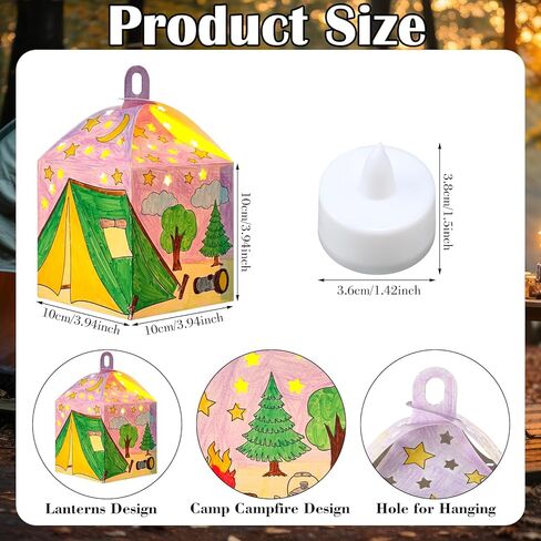 Glooglitter 36 Set Camping Crafts Kits with LED Candles Lights Color Your Own Camp Luminaries DIY Camping Lantern Craft Hanging Decor Ideal Gifts for Summer Camp VBS Party Activities Decorations in Saudi Arabia