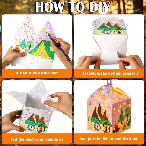 Glooglitter 36 Set Camping Crafts Kits with LED Candles Lights Color Your Own Camp Luminaries DIY Camping Lantern Craft Hanging Decor Ideal Gifts for Summer Camp VBS Party Activities Decorations in Saudi Arabia