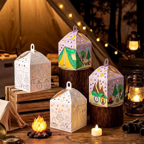 Glooglitter 36 Set Camping Crafts Kits with LED Candles Lights Color Your Own Camp Luminaries DIY Camping Lantern Craft Hanging Decor Ideal Gifts for Summer Camp VBS Party Activities Decorations in Saudi Arabia