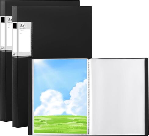 2 Pcs Art Portfolio Folder A3, A3 Diamond Art Storage Book, 80 Clear Pockets Sleeves Protectors Display 160 Pages, Large Presentation Book Folder for Artwork, Report, Document - Black in Saudi Arabia