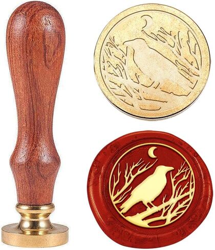 1pc Raven Branches Wax Seal Stamps Crow Sealing Wax Stamps Gift for Christmas Vintage Wax Seal Stamps 30mm Removable Brass Head Stamp with Wooden Handle for Envelope Invitation Decoration in Kuwait
