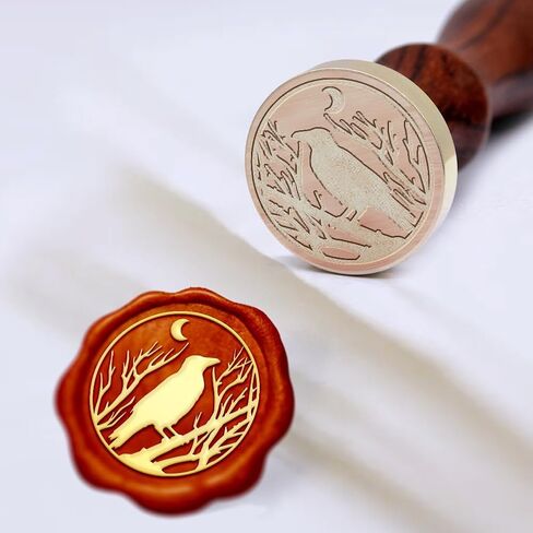 1pc Raven Branches Wax Seal Stamps Crow Sealing Wax Stamps Gift for Christmas Vintage Wax Seal Stamps 30mm Removable Brass Head Stamp with Wooden Handle for Envelope Invitation Decoration in Kuwait