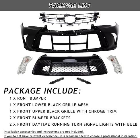 Complete Front Bumper Assembly Fit For 2015 2016 2017 Toyota Camry SE Front Bumper Cover With Support Brackets+ Upper & Lower Grille + Daytime Running Turn Signal Lights 7pcs Kit Replacement in Kuwait