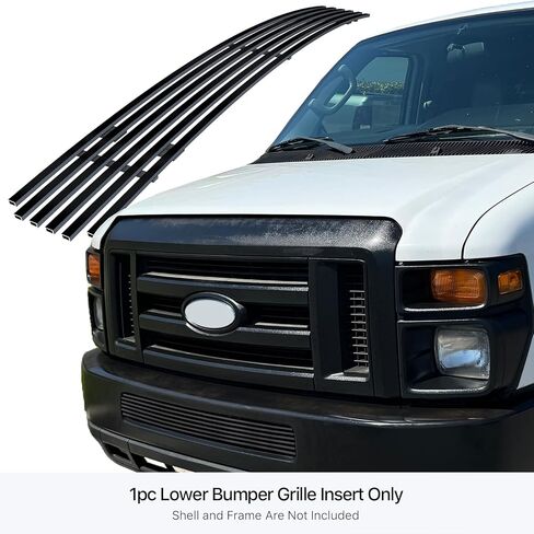 APS Compatible with Ford Econoline E-Series 2008-2014 Lower Bumper Stainless Steel SS Black Billet Front Grill Grille Insert S18-H95666F in Kuwait