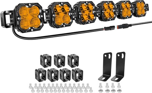 AUXTINGS 40 بوصة 180 واط شريط إضاءة LED كهرماني مع أسلاك DT، شعاع مستقيم منحني قابل للتعديل على الطرق الوعرة 4X4 مصابيح ضباب للقيادة مقاومة للماء لمركبة 12 فولت 24 فولت 4WD سيارة UTV SUV شاحنة جرار مقطورة in Kuwait