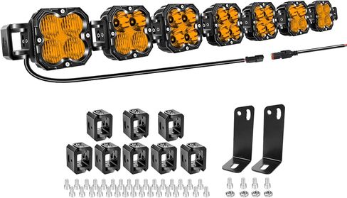 AUXTINGS 40 بوصة 180 واط شريط إضاءة LED كهرماني مع أسلاك DT، شعاع مستقيم منحني قابل للتعديل على الطرق الوعرة 4X4 مصابيح ضباب للقيادة مقاومة للماء لمركبة 12 فولت 24 فولت 4WD سيارة UTV SUV شاحنة جرار مقطورة in Kuwait