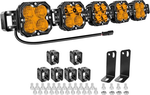 AUXTINGS 40 بوصة 180 واط شريط إضاءة LED كهرماني مع أسلاك DT، شعاع مستقيم منحني قابل للتعديل على الطرق الوعرة 4X4 مصابيح ضباب للقيادة مقاومة للماء لمركبة 12 فولت 24 فولت 4WD سيارة UTV SUV شاحنة جرار مقطورة in Kuwait