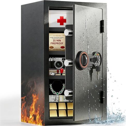 [2026 0.5H 1700°F] Small Fireproof Safe for Home, 14.8Lbs Heavy Duty Fire Safe Box for Office & Home Security, with Alarm System, Sensor LED Light, Wall Mountable, Mini Safes for Home Use in Saudi Arabia