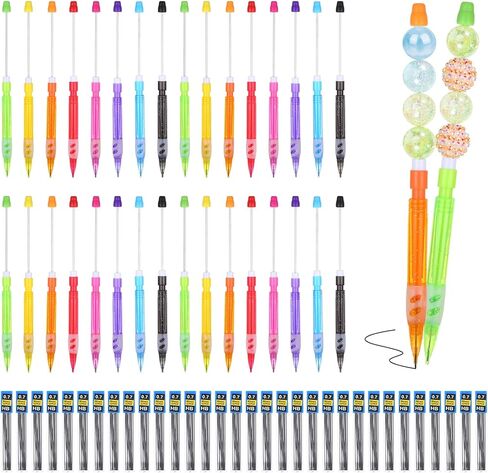 32 Pcs DIY Beadable Mechanical Pencils Kit 8 Colors Beadable Pencils Bulk with 0.7mm Refill Plastic Automatic Beaded Pencil Making Kit for Adult DIY Crafts Writing Drawing (Beads Not Included) in Saudi Arabia