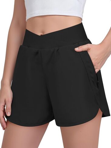 Resinta Girls Athletic Shorts Crossover High Waisted with Zipper Pockets Summer Running Sports Workout Shorts for Kids in Saudi Arabia