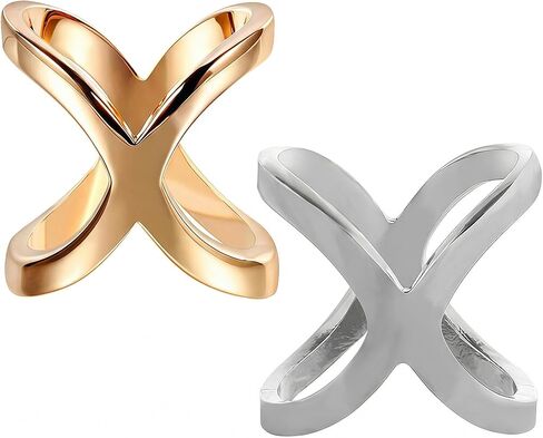 Happyupcity 2Pcs Womens X Shaped Scarf Ring Buckle Silk Scarf Clasp Clips Clothing Wrap Holder Clothing Decoration Accessories for T-Shirt Shawl Neckerchief (Gold+Silver) in Kuwait