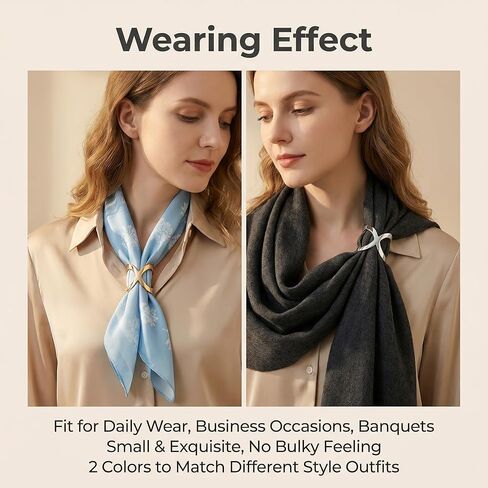Happyupcity 2Pcs Womens X Shaped Scarf Ring Buckle Silk Scarf Clasp Clips Clothing Wrap Holder Clothing Decoration Accessories for T-Shirt Shawl Neckerchief (Gold+Silver) in Kuwait