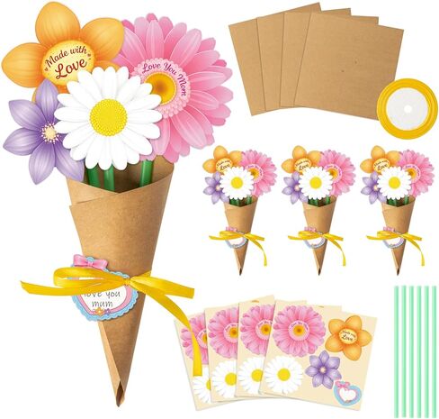 BDDYYI 28 Set Mother's Day Flower Bouquet DIY Kit Floral Paper Craft for Teacher Appreciation & Home Decor Thankful Gift for Mom Graduation Mother’s Day Gift Set Mothers Day Home Activitie in Saudi Arabia