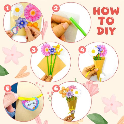 BDDYYI 28 Set Mother's Day Flower Bouquet DIY Kit Floral Paper Craft for Teacher Appreciation & Home Decor Thankful Gift for Mom Graduation Mother’s Day Gift Set Mothers Day Home Activitie in Saudi Arabia