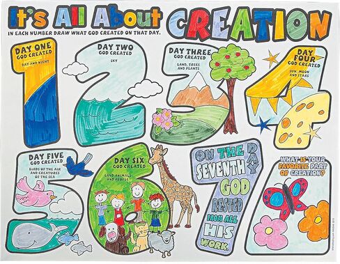ملصق Fun Express Color Your Own All About Creation - مجموعة من 30 - الحرف الدينية للأطفال وأنشطة مدرسة الأحد VBS 2026 in Kuwait