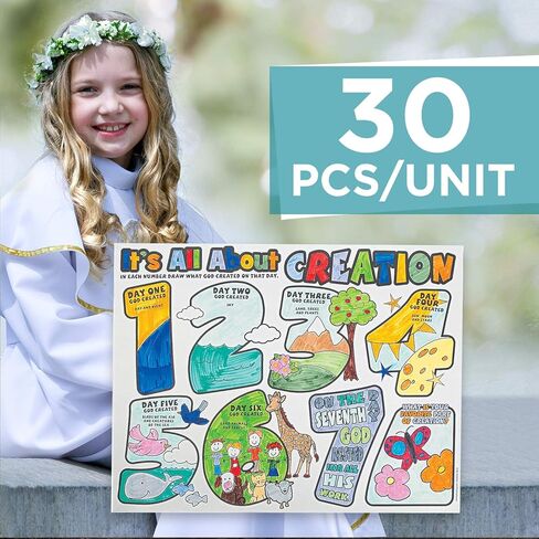 ملصق Fun Express Color Your Own All About Creation - مجموعة من 30 - الحرف الدينية للأطفال وأنشطة مدرسة الأحد VBS 2026 in Kuwait