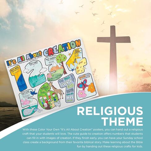ملصق Fun Express Color Your Own All About Creation - مجموعة من 30 - الحرف الدينية للأطفال وأنشطة مدرسة الأحد VBS 2026 in Kuwait
