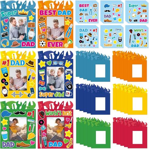 24 Packs Fathers Day Craft Kits Father's Picture Frame Tool Shape with Sticker DIY Handmade Art Crafts Make Your Own Dad Gift for Home Art Activities Party Favor Supplies Classroom Game Activities in Kuwait