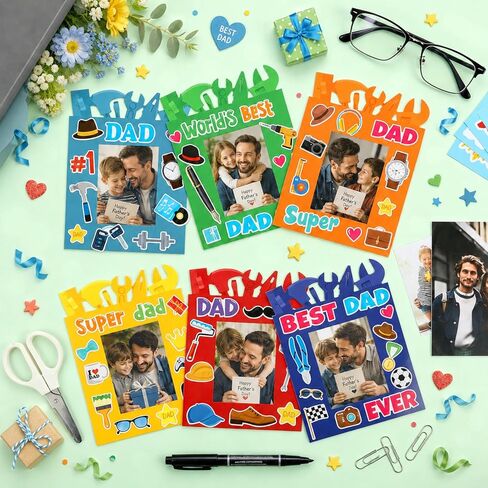 24 Packs Fathers Day Craft Kits Father's Picture Frame Tool Shape with Sticker DIY Handmade Art Crafts Make Your Own Dad Gift for Home Art Activities Party Favor Supplies Classroom Game Activities in Kuwait