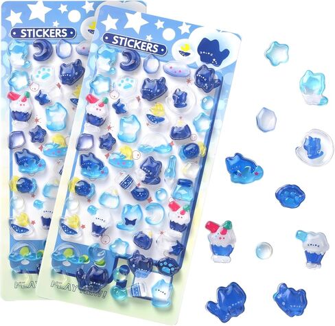 Psiriol 2Pcs 3D Cartoon Thick Puffy Stickers, Cute Blue Kitten Animal Theme Soft Stickers, Kawaii Mini Puffy 3D Reusable Tiny Patch for Scrapbooks Planner Journals Laptops Phone Case Decoration in Saudi Arabia