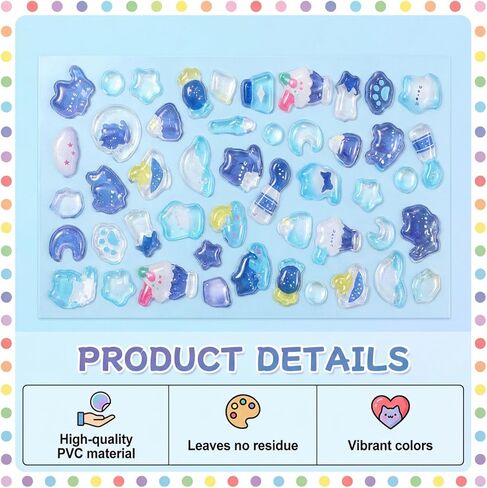 Psiriol 2Pcs 3D Cartoon Thick Puffy Stickers, Cute Blue Kitten Animal Theme Soft Stickers, Kawaii Mini Puffy 3D Reusable Tiny Patch for Scrapbooks Planner Journals Laptops Phone Case Decoration in Saudi Arabia