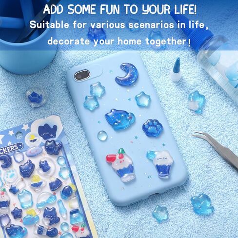 Psiriol 2Pcs 3D Cartoon Thick Puffy Stickers, Cute Blue Kitten Animal Theme Soft Stickers, Kawaii Mini Puffy 3D Reusable Tiny Patch for Scrapbooks Planner Journals Laptops Phone Case Decoration in Saudi Arabia