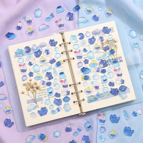 Psiriol 2Pcs 3D Cartoon Thick Puffy Stickers, Cute Blue Kitten Animal Theme Soft Stickers, Kawaii Mini Puffy 3D Reusable Tiny Patch for Scrapbooks Planner Journals Laptops Phone Case Decoration in Saudi Arabia