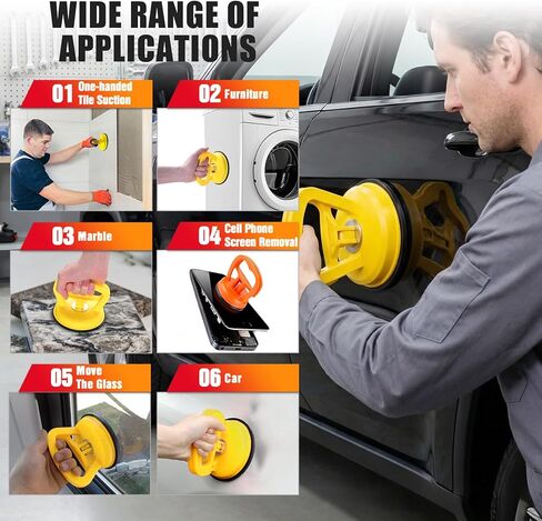 Car Dent Puller, Dent Remover Tool Kit, Dent Removal Kit with Suction Cup and Handle Lifter for Auto Body Small Dent Repair, Glass Mover, Screen, Object Moving (Yellow+Orange) in Saudi Arabia